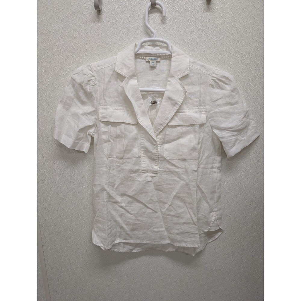 NWOT Sundance Linen Blouse xs White Popover Tunic Relaxed Fit Women's